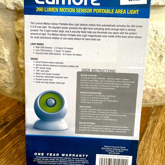 Lumore, 260 Lumen Motion Sensor Portable Area Light - Picture 2 of 3